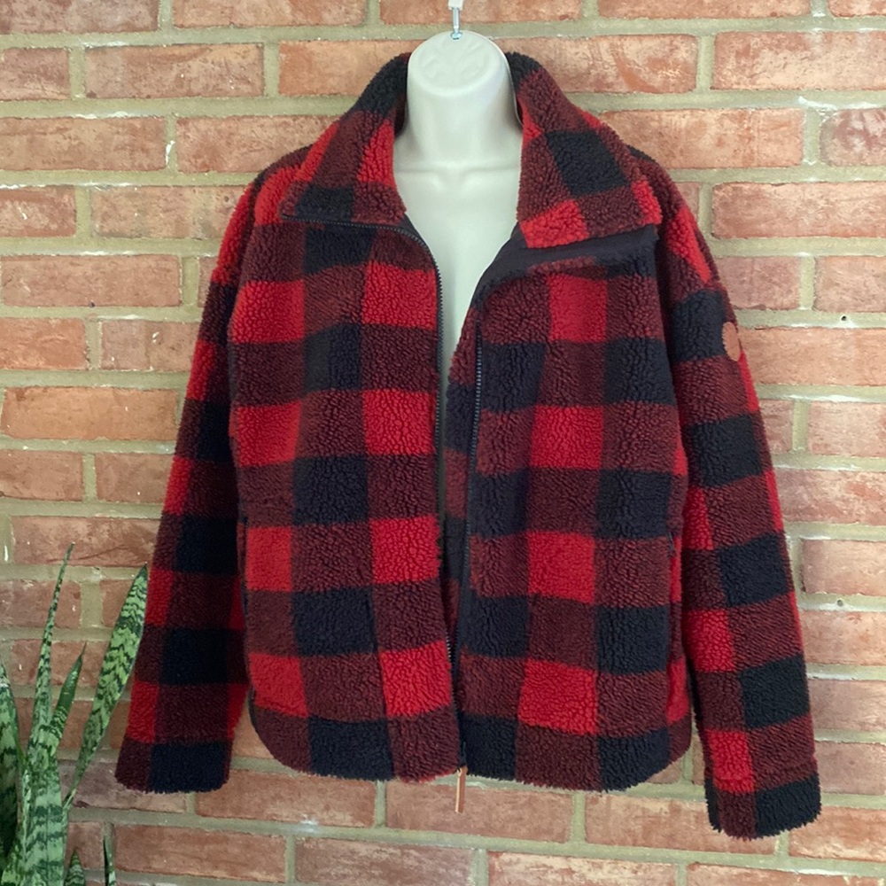 Alpine Design Buffalo Plaid Zip Up Sherpa Size M